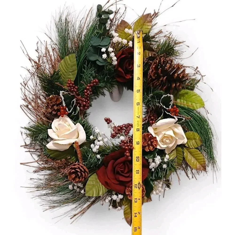 Winter Door Wreath Elegant Victorian ROSES Holiday Decor Christmas Arrangement‎